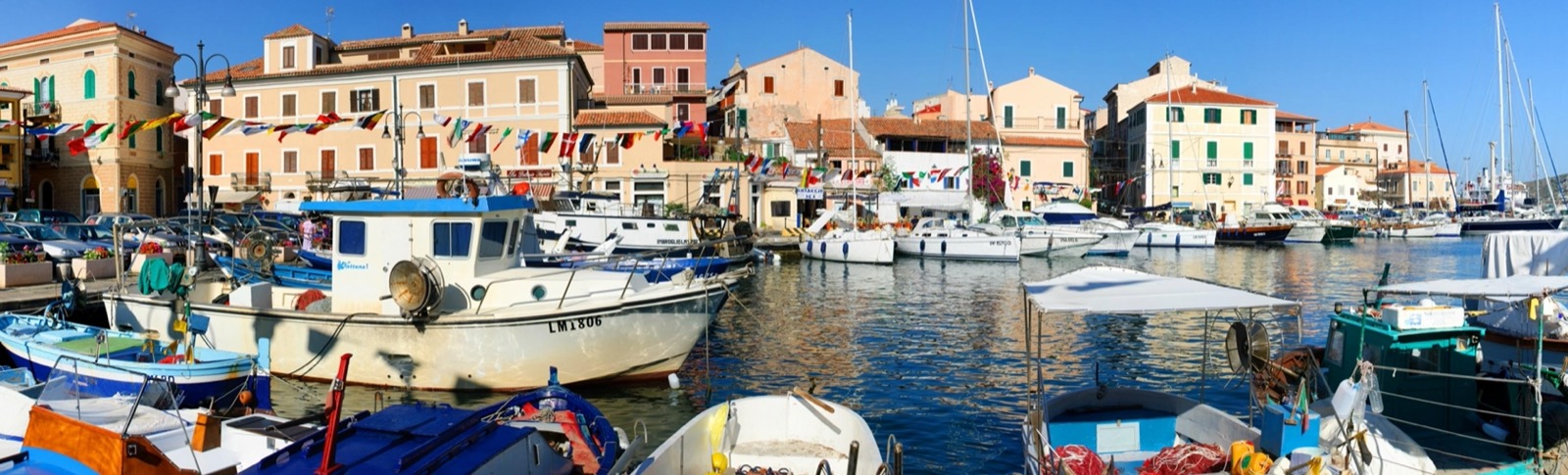 Panoramic view of the La Maddalena archipelago with granite coasts and crystal-clear sea
