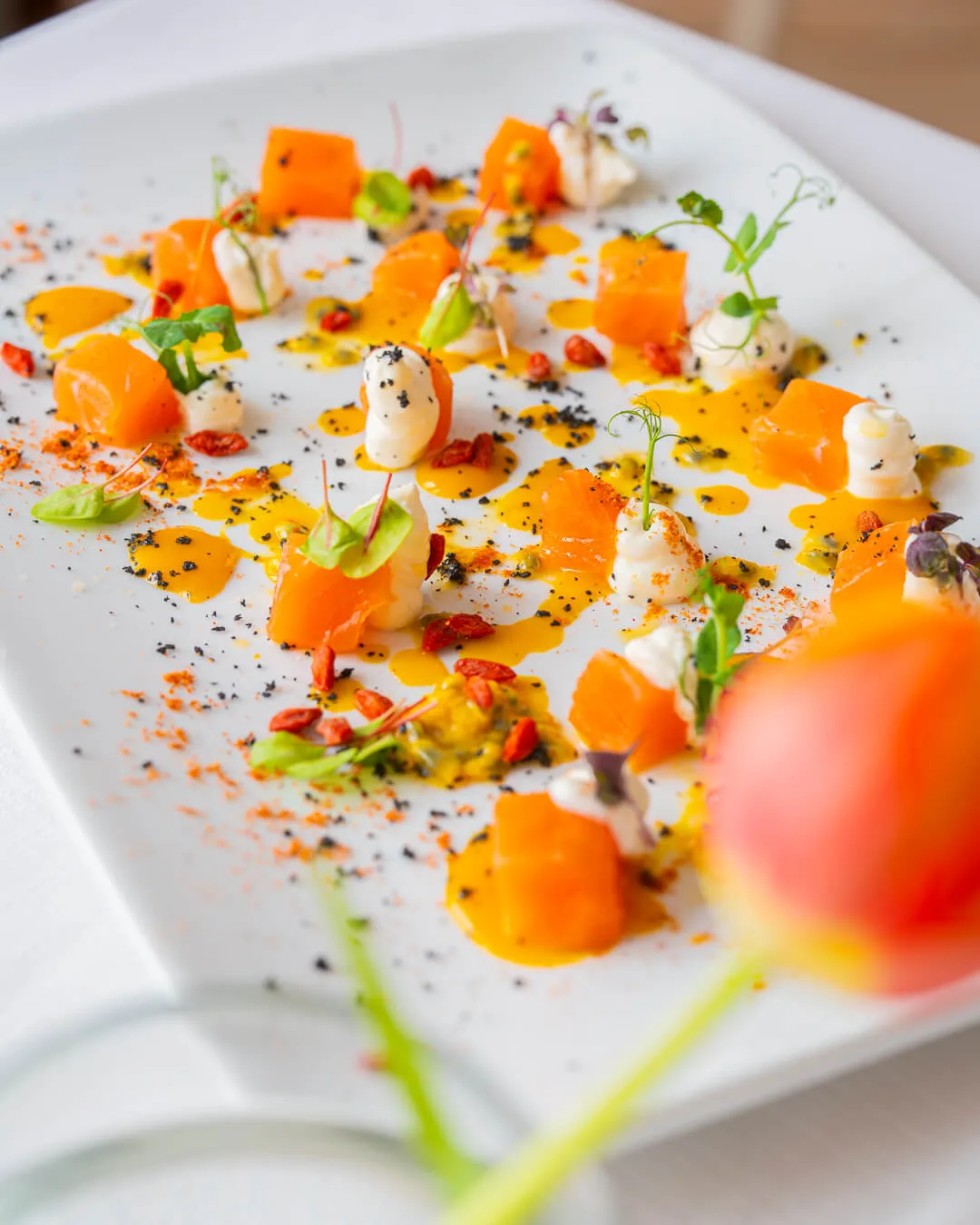 Dishes and setting at Perla Blu restaurant